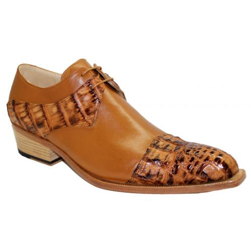 Fennix Italy "Max" Cognac Genuine Hornback Crocodile / Calf Leather Oxford Shoes.