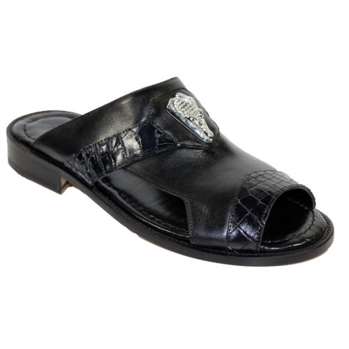 Fennix Italy "Monaco" Black Genuine Alligator / Calf Platform Sandals.