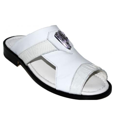 Fennix Italy "Monaco" White Genuine Alligator / Calf Platform Sandals.