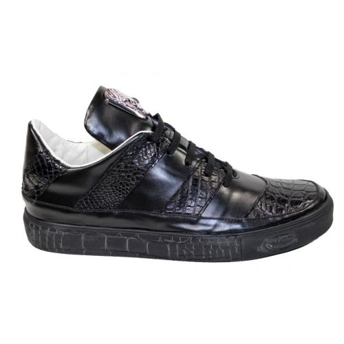 Fennix Italy "Noah" Black Genuine Alligator / Calf Leather Sneakers.