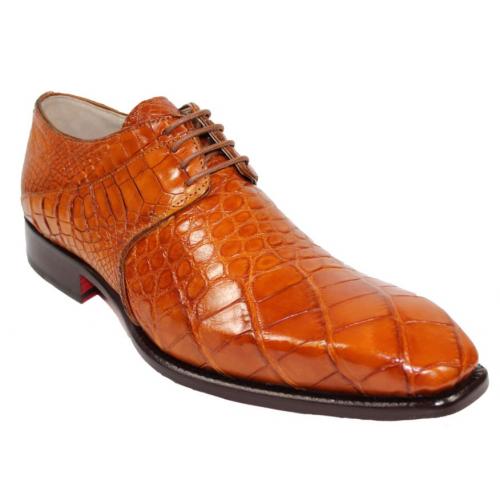 Fennix Italy "Oliver" Cognac Genuine Alligator Oxford Shoes.
