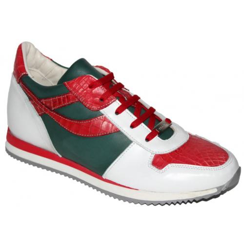 Fennix Italy "Sam" Red / White / Green Genuine Alligator / Calf  Leather Sneakers.