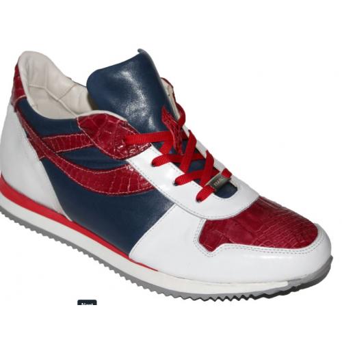 Fennix Italy "Sam" Red / White / Navy Genuine Alligator / Calf  Leather Sneakers.