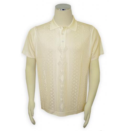 Pronti Beige Knitted Microfiber Casual Short Sleeve Polo Shirt K6414