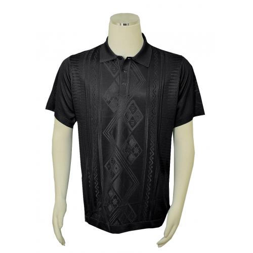 Pronti Black Knitted Microfiber Casual Short Sleeve Polo Shirt K6413