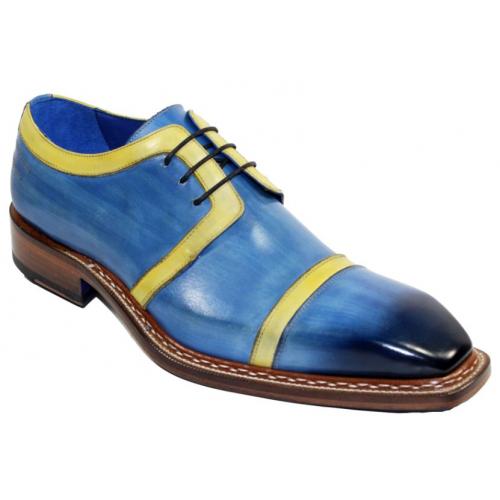 Emilio Franco "Gino" Blue / Yellow Genuine Calfskin Lace-up Shoes.