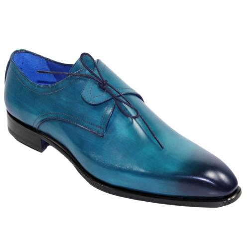 Emilio Franco "Renato" Turquoise Genuine Calfskin Leather Lace-Up Shoes.