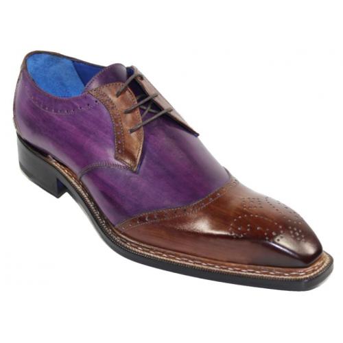 Emilio Franco "Dante" Brown / Purple Genuine Calfskin Leather Lace-Up Shoes.