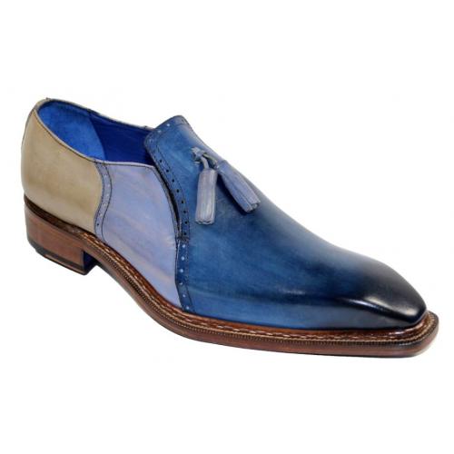 Emilio Franco "Eduardo" Blue Combination Genuine Calfskin Leather Tassels Shoes.