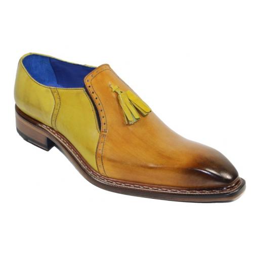 Emilio Franco "Eduardo" Yellow Combination Genuine Calfskin Leather Tassels Shoes.