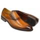 Carrucci Cognac Burnished Calfskin Leather Side-Laced Dress Loafers KS506-16