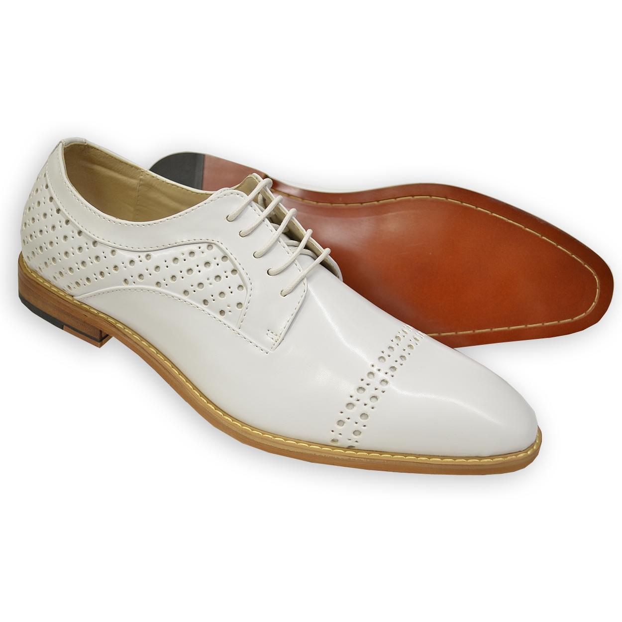 Antonio Cerrelli Men's White Cap Toe Derby Shoes | White Perforated ...
