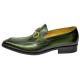 Carrucci Olive Green Hand Burnished Calfskin Leather Bit Loafer Shoes KS503-02