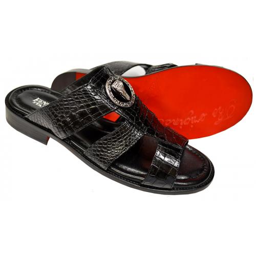 Fennix Italy "Ibiza" Black Genuine All-Over Alligator Slide-In Sandals