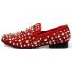 Fiesso Red Genuine Suede Leather Gold Spiked Loafers FI7436.