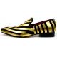 Fiesso Black / Gold Genuine Leather Stripes Design Loafers FI7429.