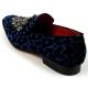 Fiesso Blue / Black Genuine Suede Rhinestone Ornamented Slip On Shoes FI7421.
