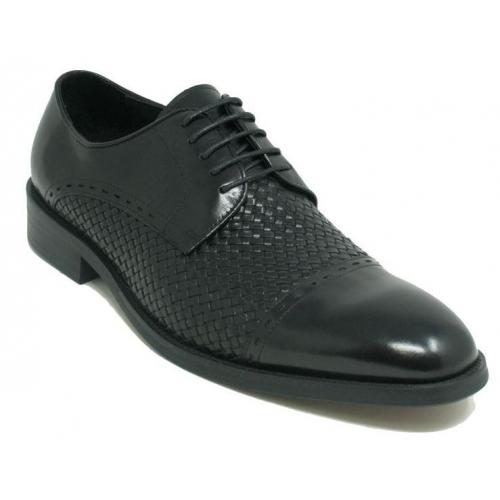 Carrucci Black Genuine Calfskin Leather Woven Cap Toe Oxford Shoes KS500-11.