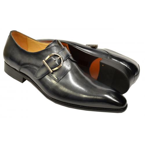 Carrucci Grey Burnished Calfskin Leather Monk Strap Shoes KS503-35.
