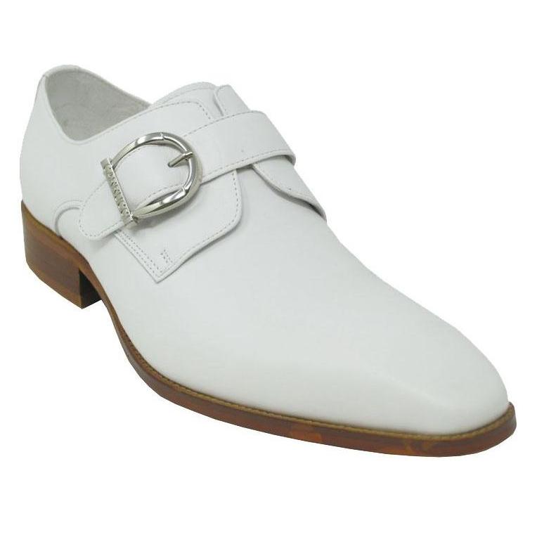 Carrucci White Burnished Calfskin Leather Monk Strap Shoes KS503-35 ...