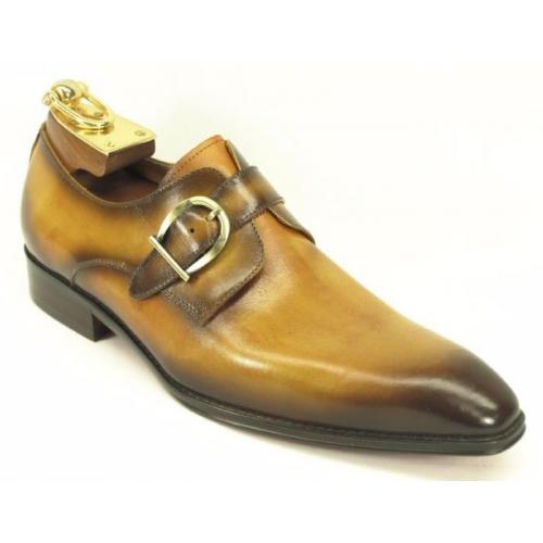 Carrucci Cognac Burnished Calfskin Leather Monk Strap Shoes KS503-35.