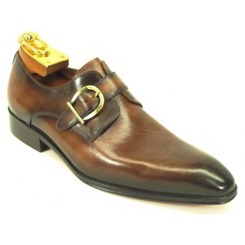 Carrucci Chestnut Burnished Calfskin Leather Monk Strap Shoes KS503-35.