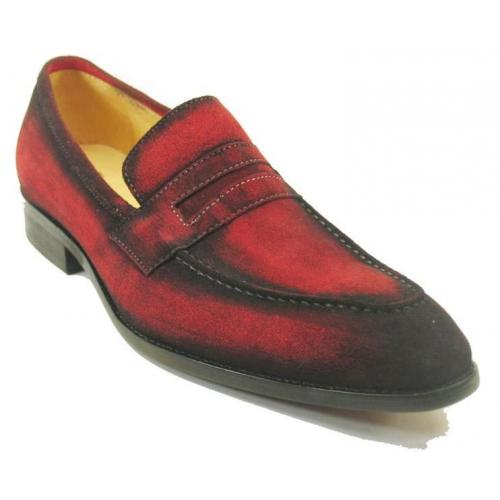 Carrucci Red Genuine Suede Penny Loafer Shoes KS478-118S.