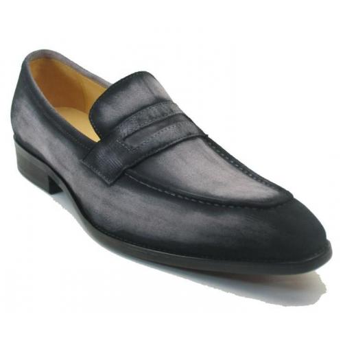 Carrucci Grey Genuine Suede Penny Loafer Shoes KS478-118S.
