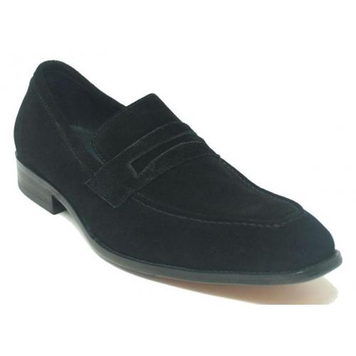 Carrucci Black Genuine Suede Penny Loafer Shoes KS478-118S.