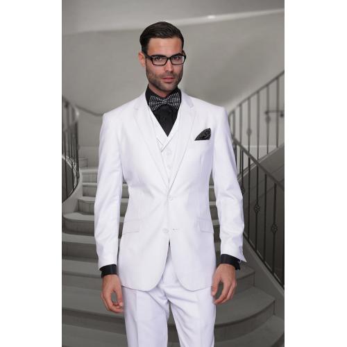 Statement "Messina" Solid White Super 150's Wool Vested Classic Fit Suit
