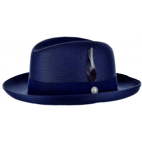 Bruno Capelo Navy Blue Braided Godfather Straw Hat GF-204