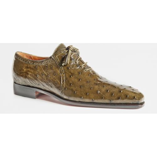 Mauri "4879" Forest Green Genuine Ostrich Lace-Up Shoes.