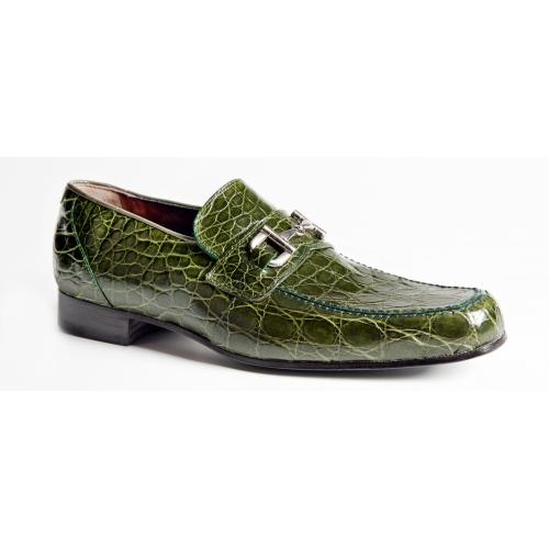 Mauri "4885" Green Genuine Crocodile Flanks Horse-Bit Loafers Shoes.