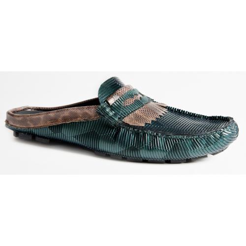 Mauri "3455" Green / Dune / Brown Genuine Nappa / Karung Maculated Half Shoes.
