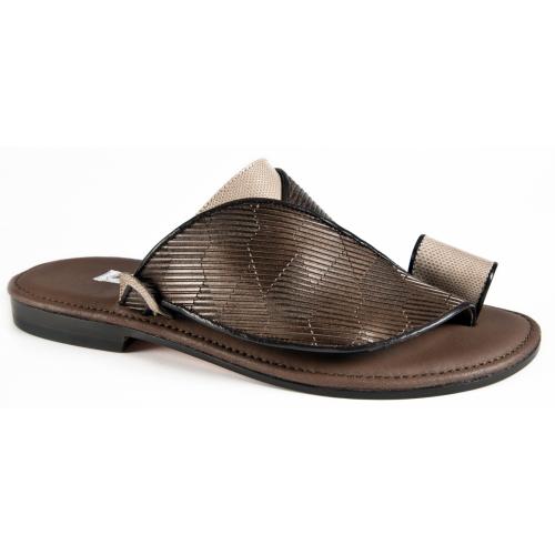 Mauri "1622/9" Brown Genuine Karung / Nappa Open Toe Slide-In Sandals.