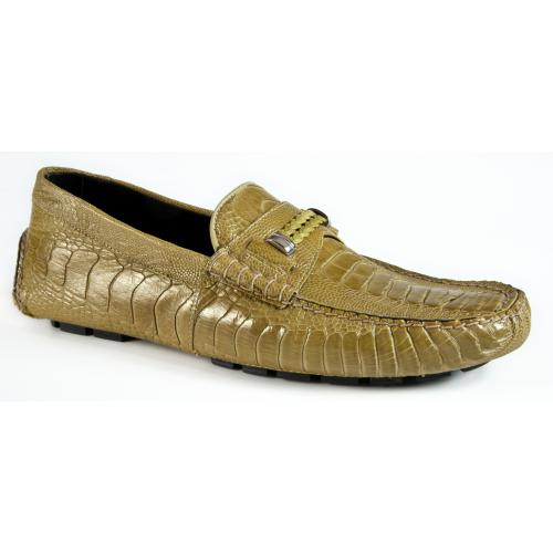 Mauri "3425/1" Khaki Genuine Ostrich Leg Dress Casual Loafers Shoes.