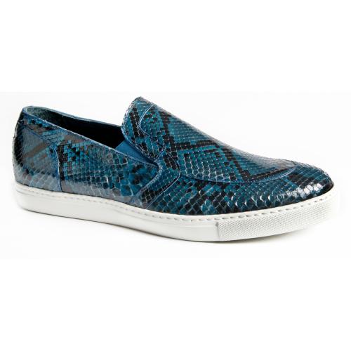 Mauri "8699" Dark Caribbean Blue Genuine Python Dress Casual Loafers Shoes.