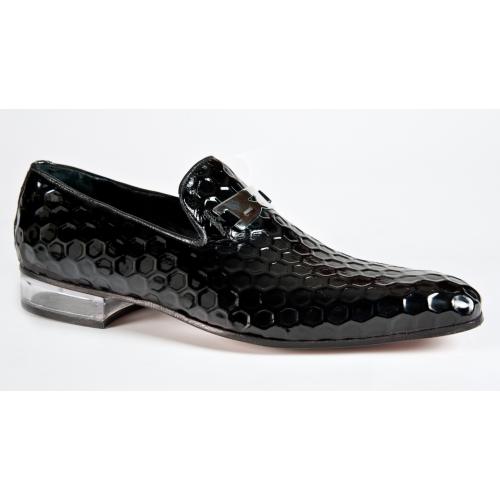 Mauri "4709/2" Black Genuine Honeycomb Patent Leather / Fabric Loafers Shoes.