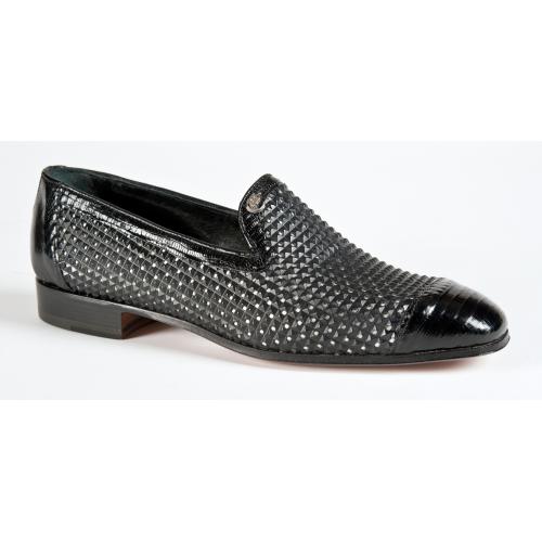 Mauri "4852/3" Black Genuine Tejus / Fabric Perforated Loafers Shoes.