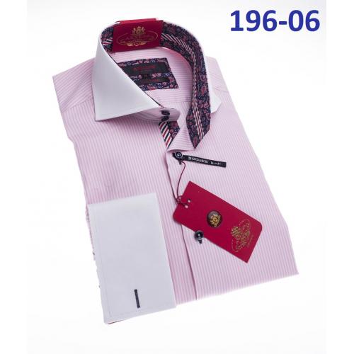 Axxess Pink / White Stripes Cotton Modern Fit Dress Shirt With French Cuff 196-06.