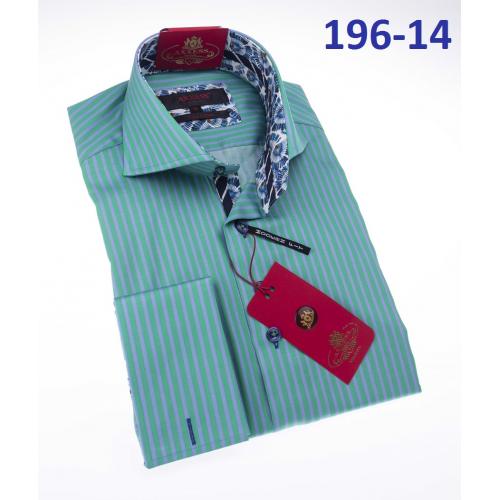 Axxess Light Green / Grey Stripes Cotton Modern Fit Dress Shirt With French Cuff 196-14.