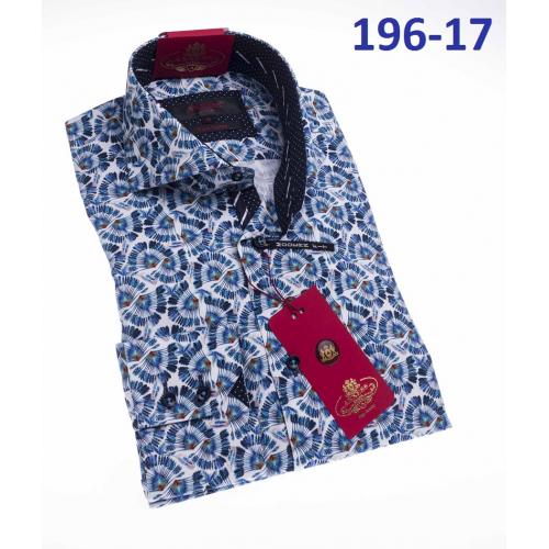 Axxess Light Blue / White / Multicolor Artistic Design Cotton Modern Fit Dress Shirt With Button Cuff 196-17.