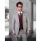 Statement "Rigato" Light Grey / Burgundy Windowpane Super 150's Wool Vested Modern Fit Suit