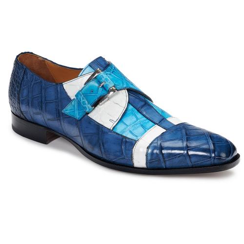 Mauri "4841" Caribbean Blue/ White Genuine Body Alligator Hand Painted Shoes.