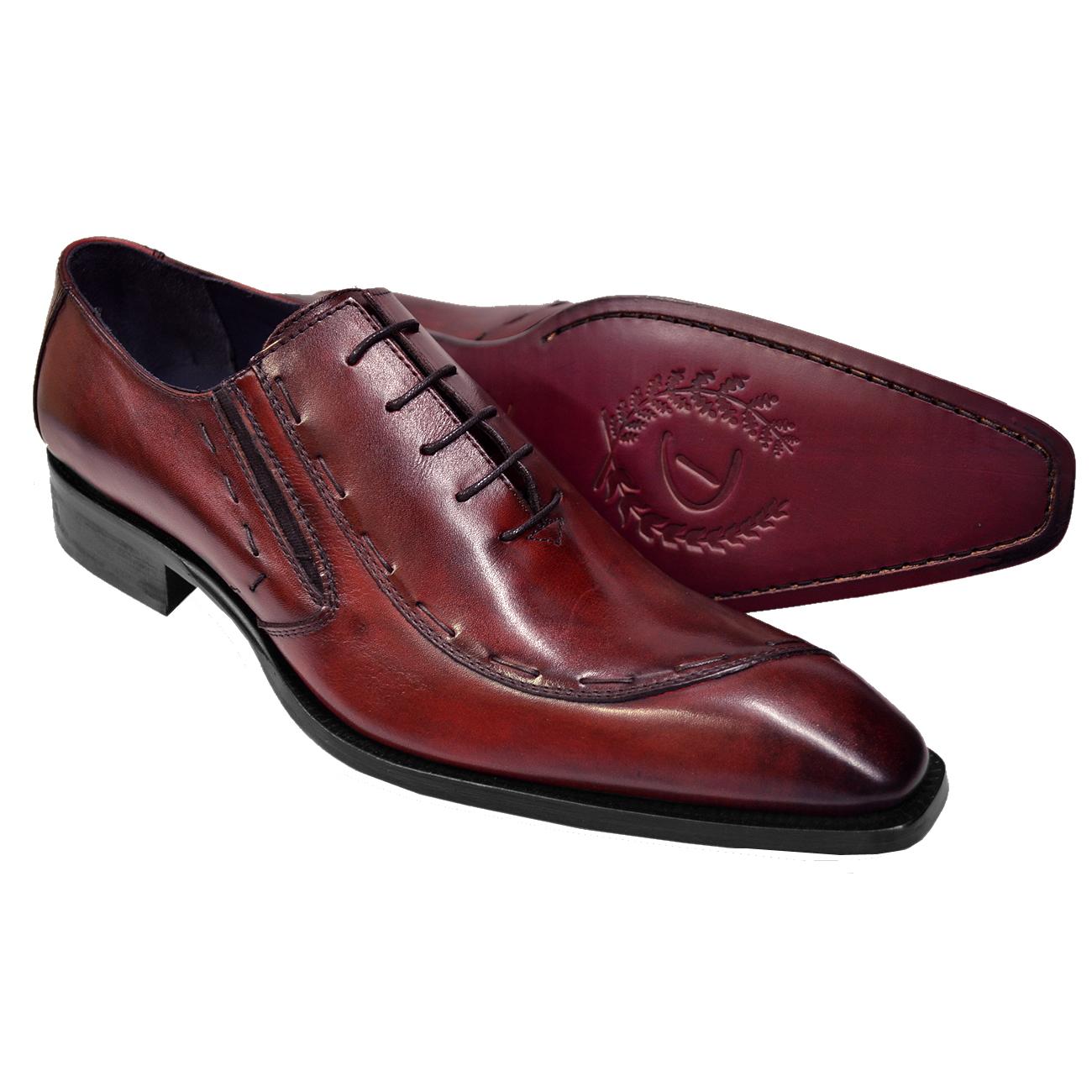 Duca 066 Burgundy Hand Painted Burnished Italian Calfskin Oxford Shoes ...