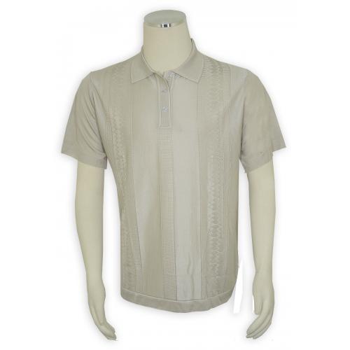 Pronti Silver Grey Knitted Microfiber Casual Short Sleeve Polo Shirt K6330