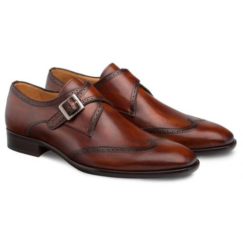 Mezlan Forest Cognac Genuine Calfskin Monk Strap Wing Tip Oxford Shoes ...
