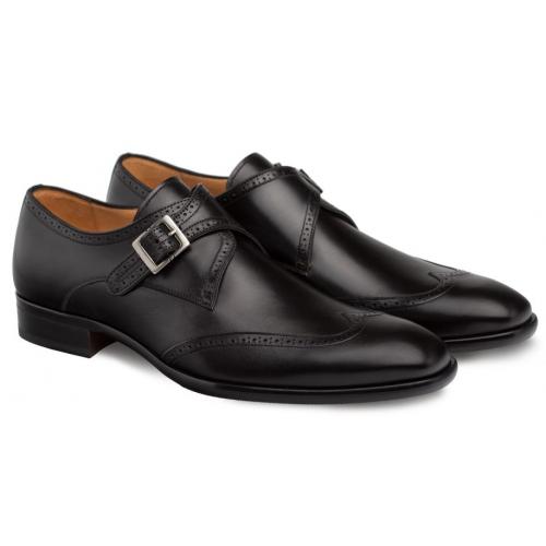 Mezlan "Forest" Black Genuine Calfskin Monk Strap Wing Tip Oxford Shoes 9268.