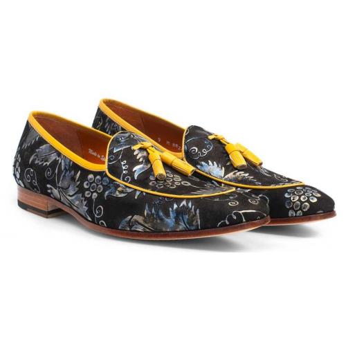 Mezlan Black / Tan Genuine Calfskin / Fabric Tasseled Slip On Shoes 8824.