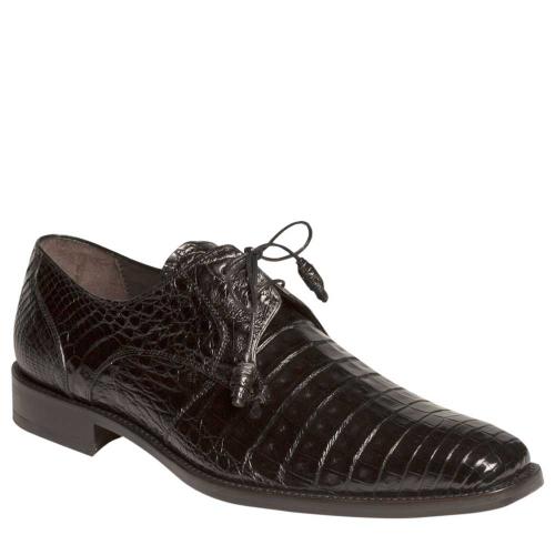 Mezlan "Anderson" Black All-Over Genuine Crocodile Shoes With Crocodile Wrapped Tassels 13584-F.